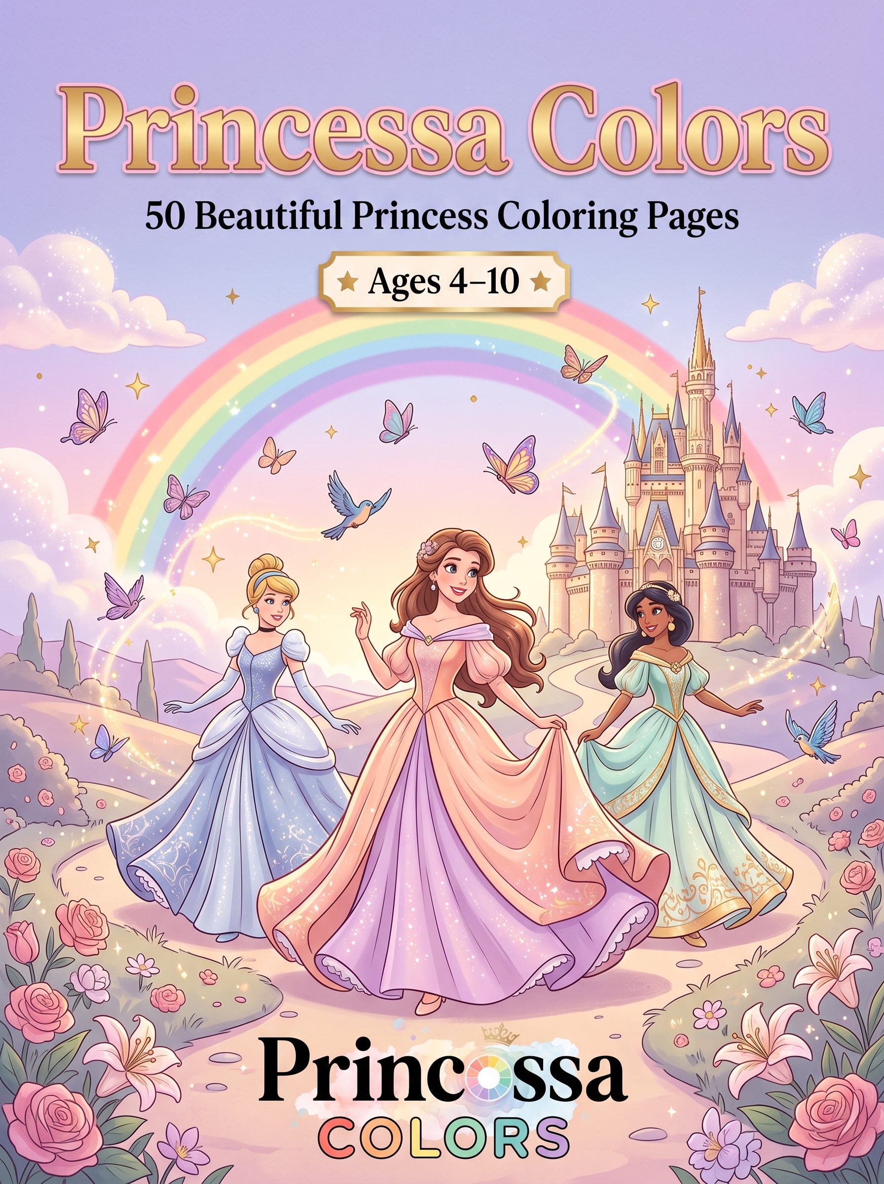 🎨 Livre de Coloriage Princesse + Palette de Couleurs & Cadeau Surprise | 50 Pages Magiques | Pour Filles